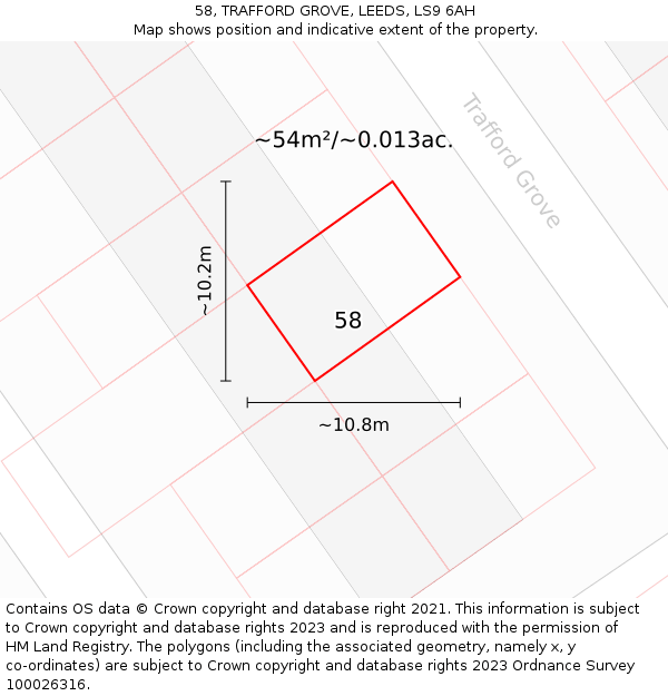 58, TRAFFORD GROVE, LEEDS, LS9 6AH: Plot and title map