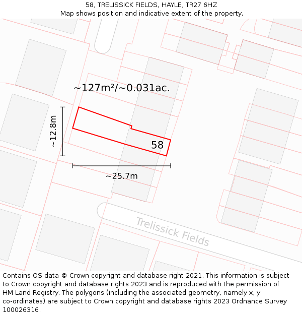 58, TRELISSICK FIELDS, HAYLE, TR27 6HZ: Plot and title map