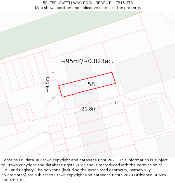 58, TRELOWETH WAY, POOL, REDRUTH, TR15 3TS: Plot and title map