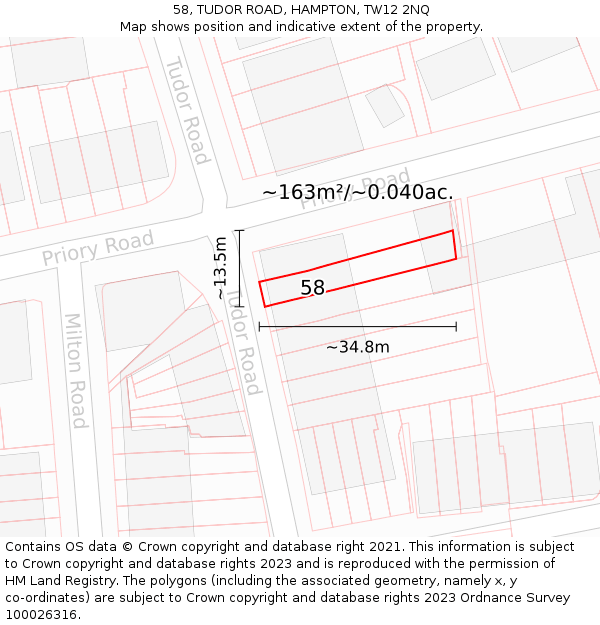 58, TUDOR ROAD, HAMPTON, TW12 2NQ: Plot and title map