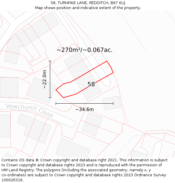 58, TURNPIKE LANE, REDDITCH, B97 6UJ: Plot and title map