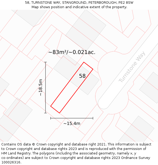58, TURNSTONE WAY, STANGROUND, PETERBOROUGH, PE2 8SW: Plot and title map