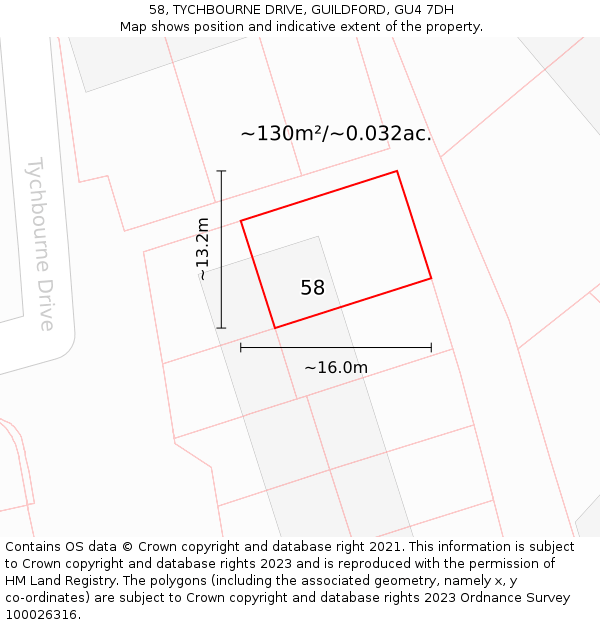 58, TYCHBOURNE DRIVE, GUILDFORD, GU4 7DH: Plot and title map