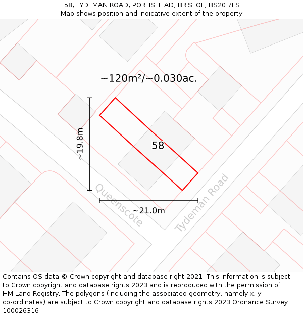 58, TYDEMAN ROAD, PORTISHEAD, BRISTOL, BS20 7LS: Plot and title map