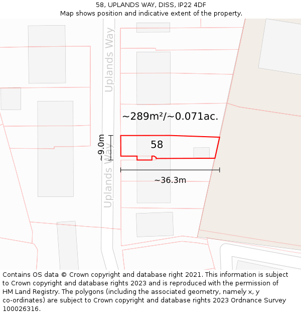 58, UPLANDS WAY, DISS, IP22 4DF: Plot and title map