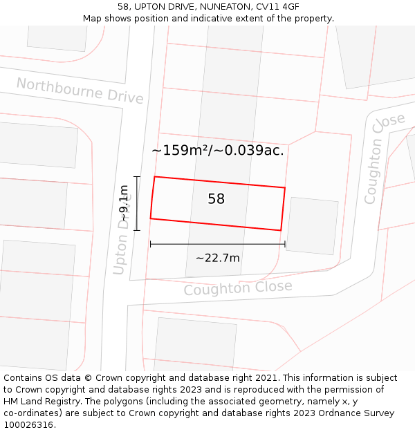 58, UPTON DRIVE, NUNEATON, CV11 4GF: Plot and title map