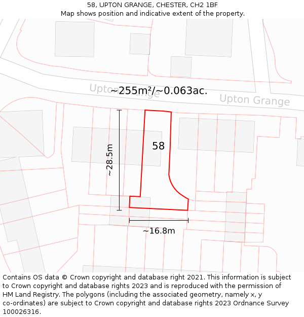 58, UPTON GRANGE, CHESTER, CH2 1BF: Plot and title map
