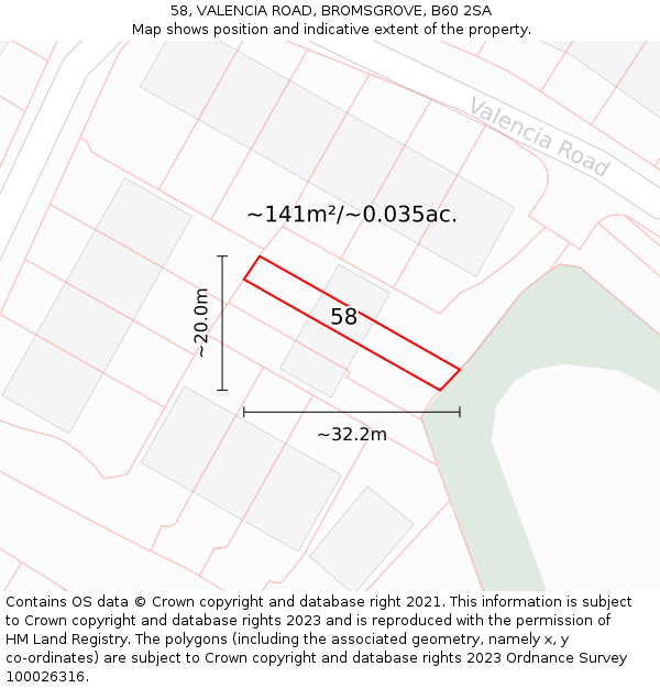 58, VALENCIA ROAD, BROMSGROVE, B60 2SA: Plot and title map
