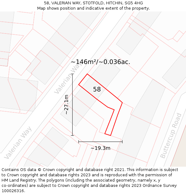 58, VALERIAN WAY, STOTFOLD, HITCHIN, SG5 4HG: Plot and title map