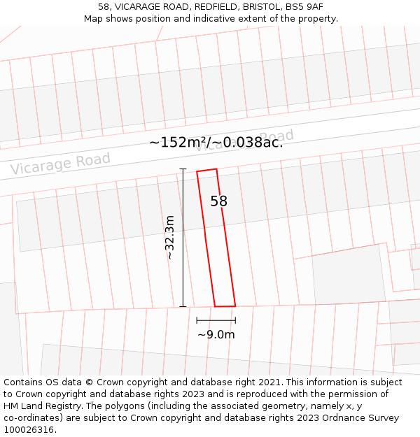 58, VICARAGE ROAD, REDFIELD, BRISTOL, BS5 9AF: Plot and title map