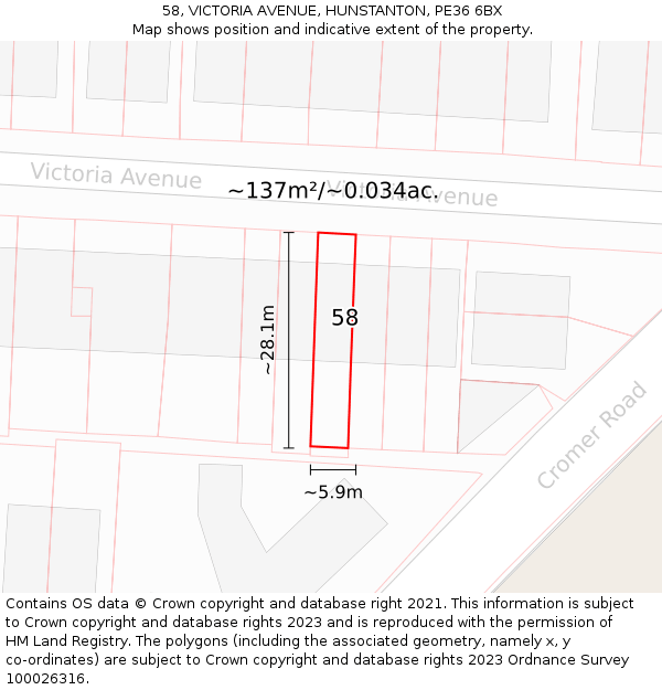 58, VICTORIA AVENUE, HUNSTANTON, PE36 6BX: Plot and title map