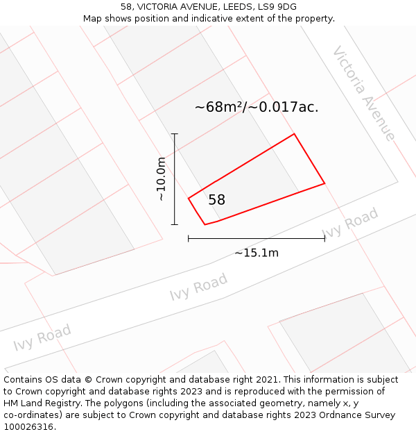 58, VICTORIA AVENUE, LEEDS, LS9 9DG: Plot and title map