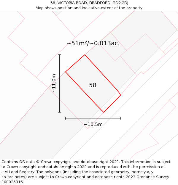 58, VICTORIA ROAD, BRADFORD, BD2 2DJ: Plot and title map