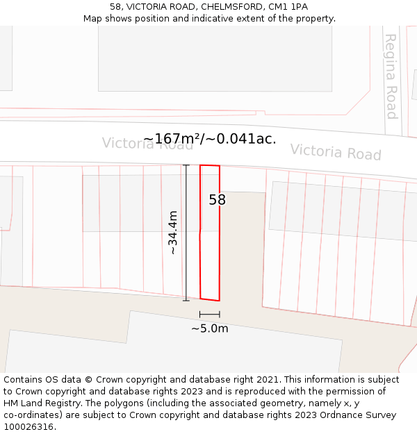 58, VICTORIA ROAD, CHELMSFORD, CM1 1PA: Plot and title map