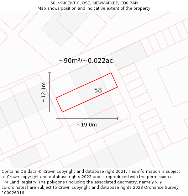 58, VINCENT CLOSE, NEWMARKET, CB8 7AN: Plot and title map