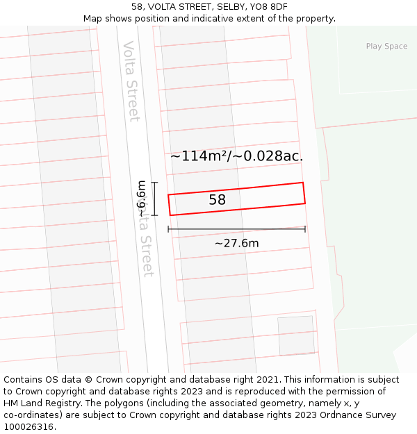 58, VOLTA STREET, SELBY, YO8 8DF: Plot and title map