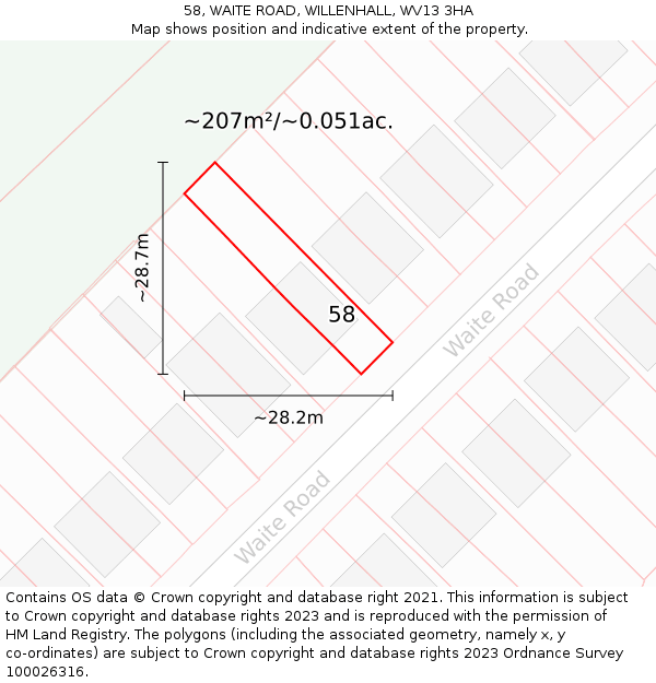 58, WAITE ROAD, WILLENHALL, WV13 3HA: Plot and title map