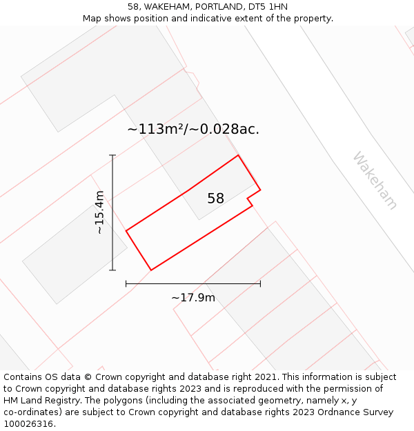58, WAKEHAM, PORTLAND, DT5 1HN: Plot and title map