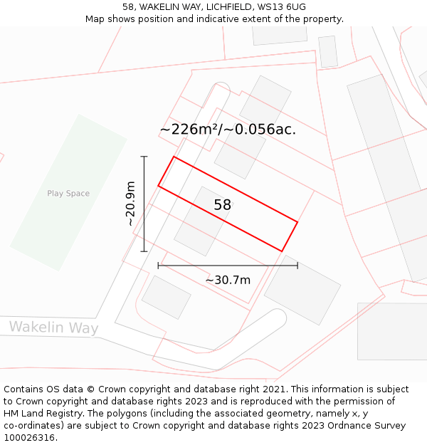 58, WAKELIN WAY, LICHFIELD, WS13 6UG: Plot and title map