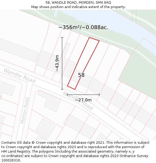 58, WANDLE ROAD, MORDEN, SM4 6AQ: Plot and title map