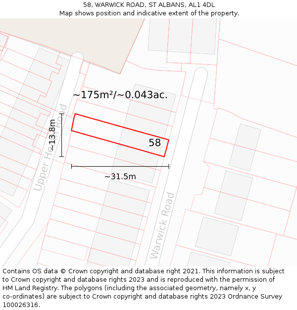 58, WARWICK ROAD, ST ALBANS, AL1 4DL: Plot and title map