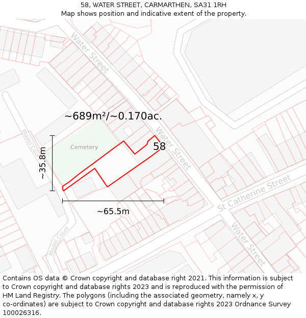 58, WATER STREET, CARMARTHEN, SA31 1RH: Plot and title map