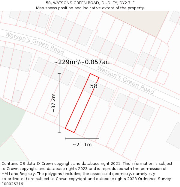 58, WATSONS GREEN ROAD, DUDLEY, DY2 7LF: Plot and title map