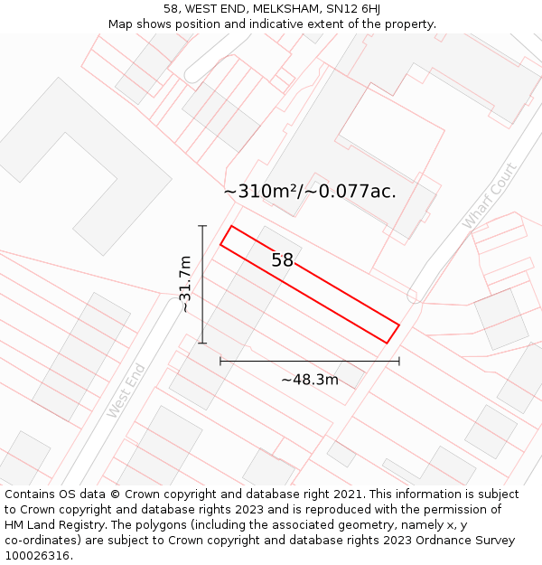 58, WEST END, MELKSHAM, SN12 6HJ: Plot and title map