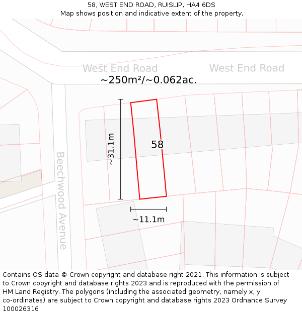 58, WEST END ROAD, RUISLIP, HA4 6DS: Plot and title map