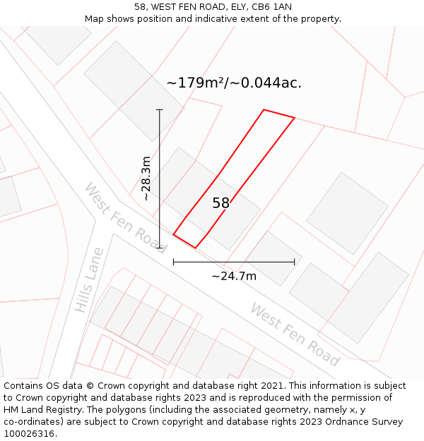 58, WEST FEN ROAD, ELY, CB6 1AN: Plot and title map