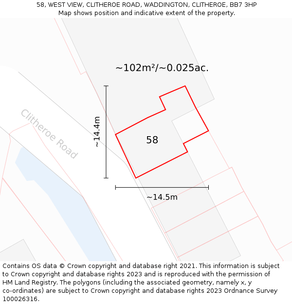 58, WEST VIEW, CLITHEROE ROAD, WADDINGTON, CLITHEROE, BB7 3HP: Plot and title map