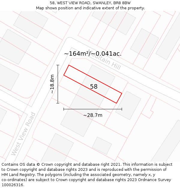 58, WEST VIEW ROAD, SWANLEY, BR8 8BW: Plot and title map