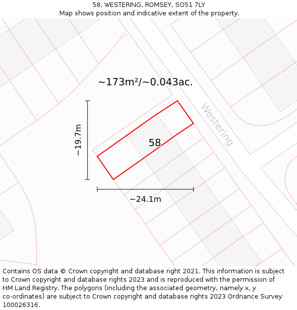 58, WESTERING, ROMSEY, SO51 7LY: Plot and title map