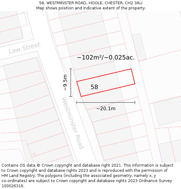58, WESTMINSTER ROAD, HOOLE, CHESTER, CH2 3AU: Plot and title map