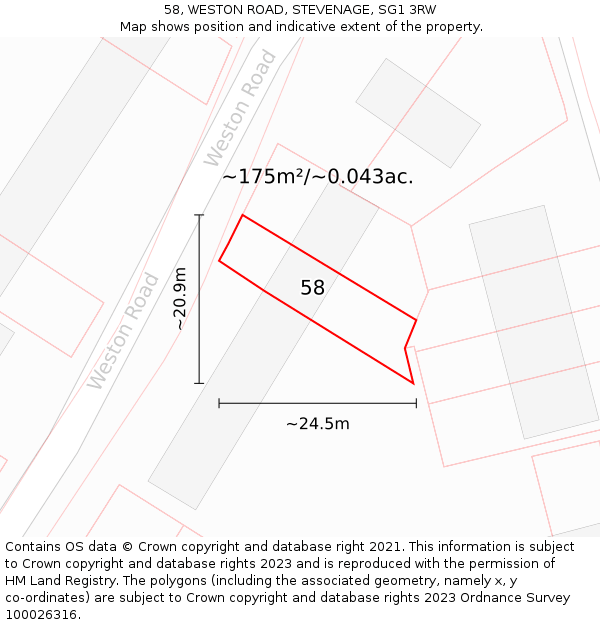 58, WESTON ROAD, STEVENAGE, SG1 3RW: Plot and title map