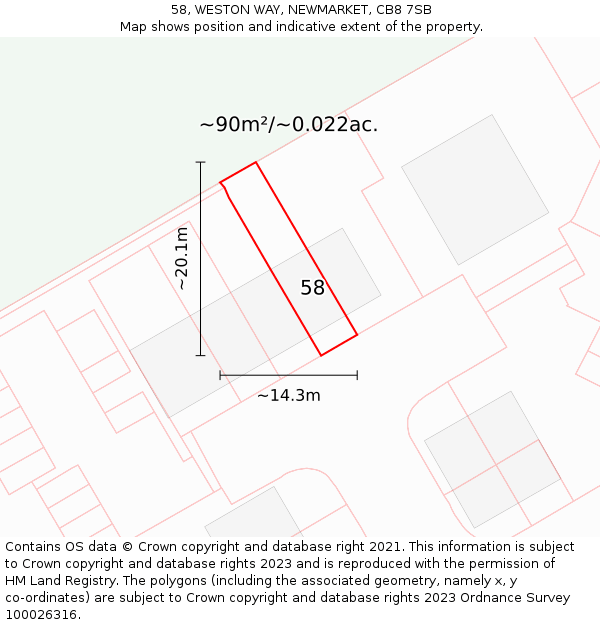 58, WESTON WAY, NEWMARKET, CB8 7SB: Plot and title map