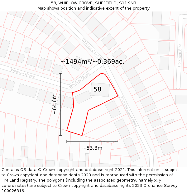 58, WHIRLOW GROVE, SHEFFIELD, S11 9NR: Plot and title map
