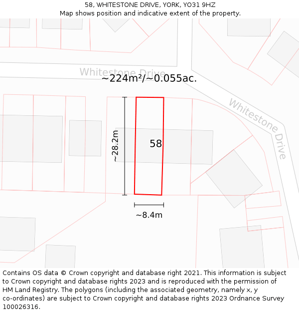 58, WHITESTONE DRIVE, YORK, YO31 9HZ: Plot and title map