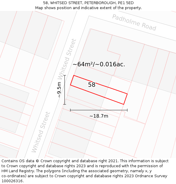 58, WHITSED STREET, PETERBOROUGH, PE1 5ED: Plot and title map