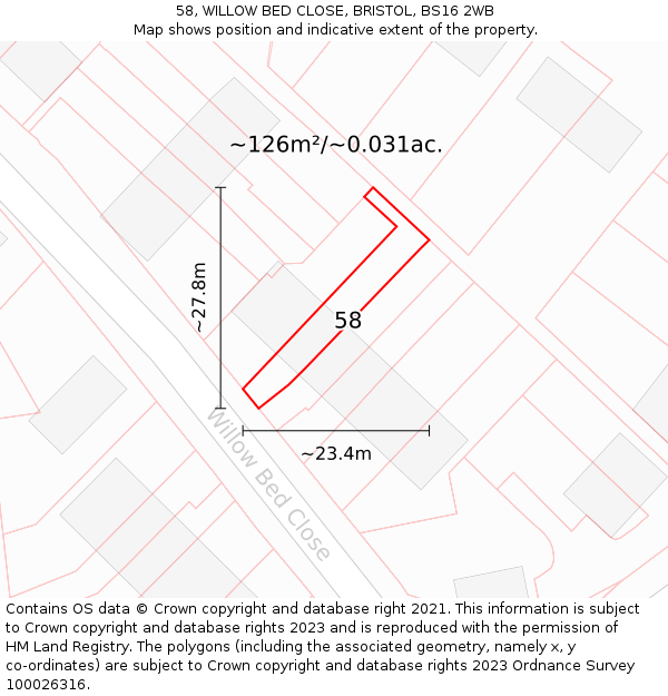 58, WILLOW BED CLOSE, BRISTOL, BS16 2WB: Plot and title map