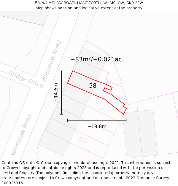 58, WILMSLOW ROAD, HANDFORTH, WILMSLOW, SK9 3EW: Plot and title map