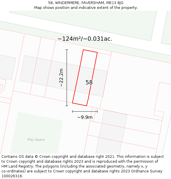 58, WINDERMERE, FAVERSHAM, ME13 8JG: Plot and title map