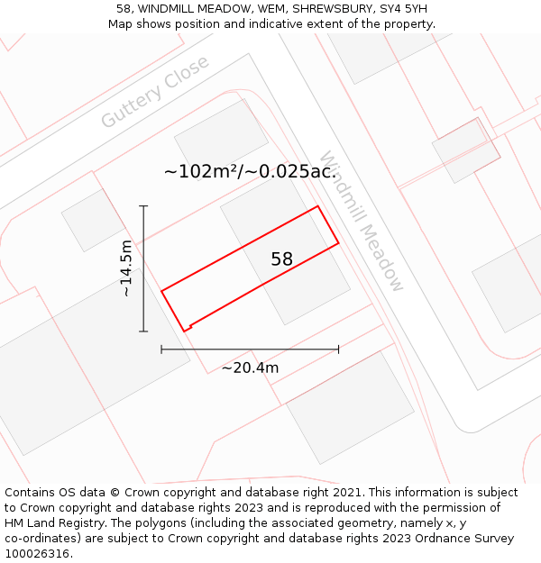 58, WINDMILL MEADOW, WEM, SHREWSBURY, SY4 5YH: Plot and title map