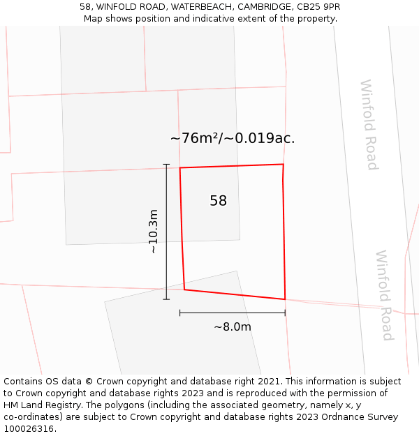 58, WINFOLD ROAD, WATERBEACH, CAMBRIDGE, CB25 9PR: Plot and title map