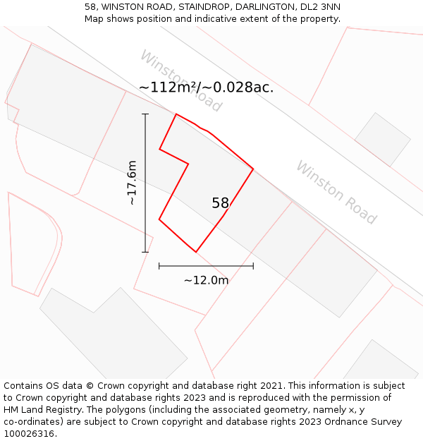 58, WINSTON ROAD, STAINDROP, DARLINGTON, DL2 3NN: Plot and title map
