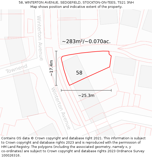 58, WINTERTON AVENUE, SEDGEFIELD, STOCKTON-ON-TEES, TS21 3NH: Plot and title map