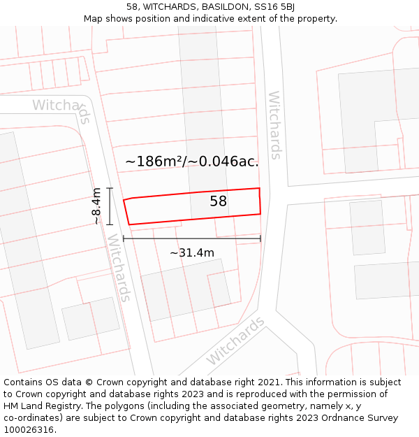 58, WITCHARDS, BASILDON, SS16 5BJ: Plot and title map
