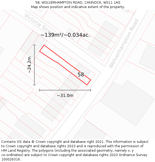 58, WOLVERHAMPTON ROAD, CANNOCK, WS11 1AS: Plot and title map