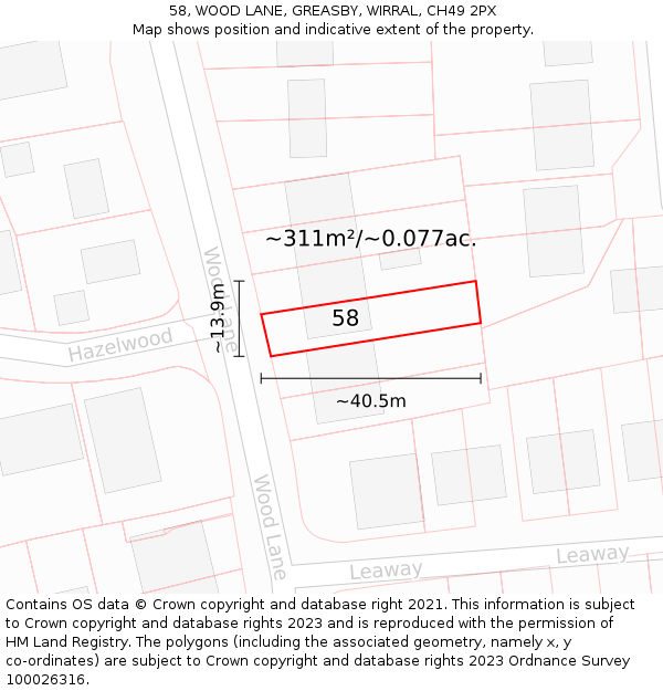 58, WOOD LANE, GREASBY, WIRRAL, CH49 2PX: Plot and title map