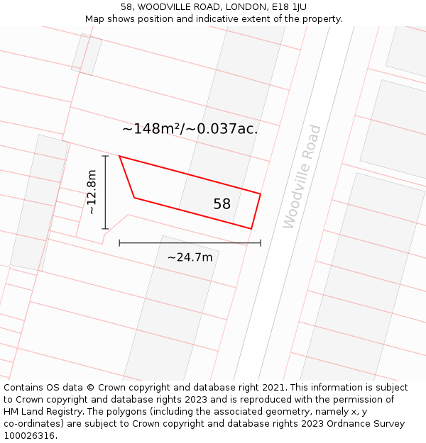 58, WOODVILLE ROAD, LONDON, E18 1JU: Plot and title map